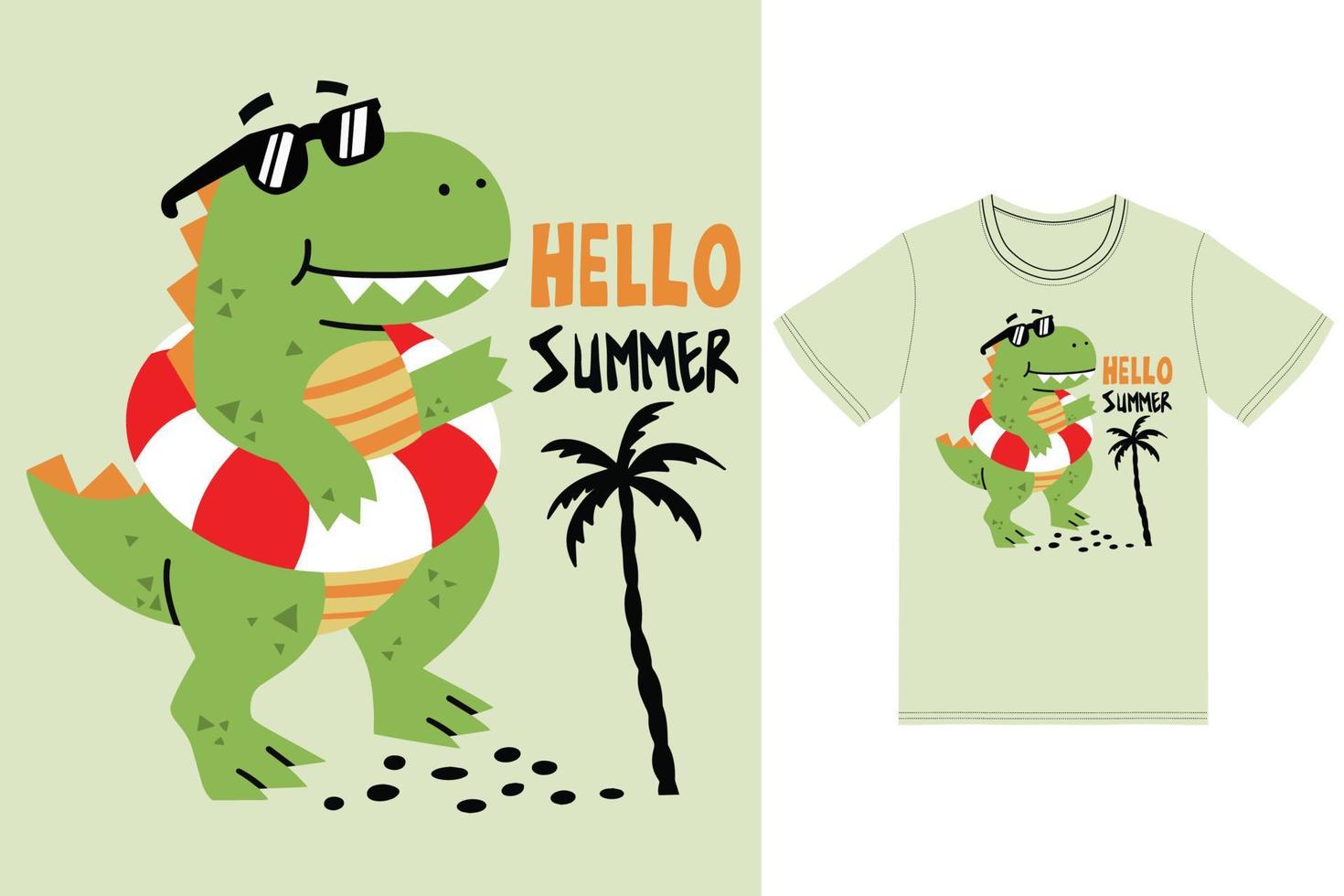 linda verano dinosaurio ilustración con camiseta diseño prima vector