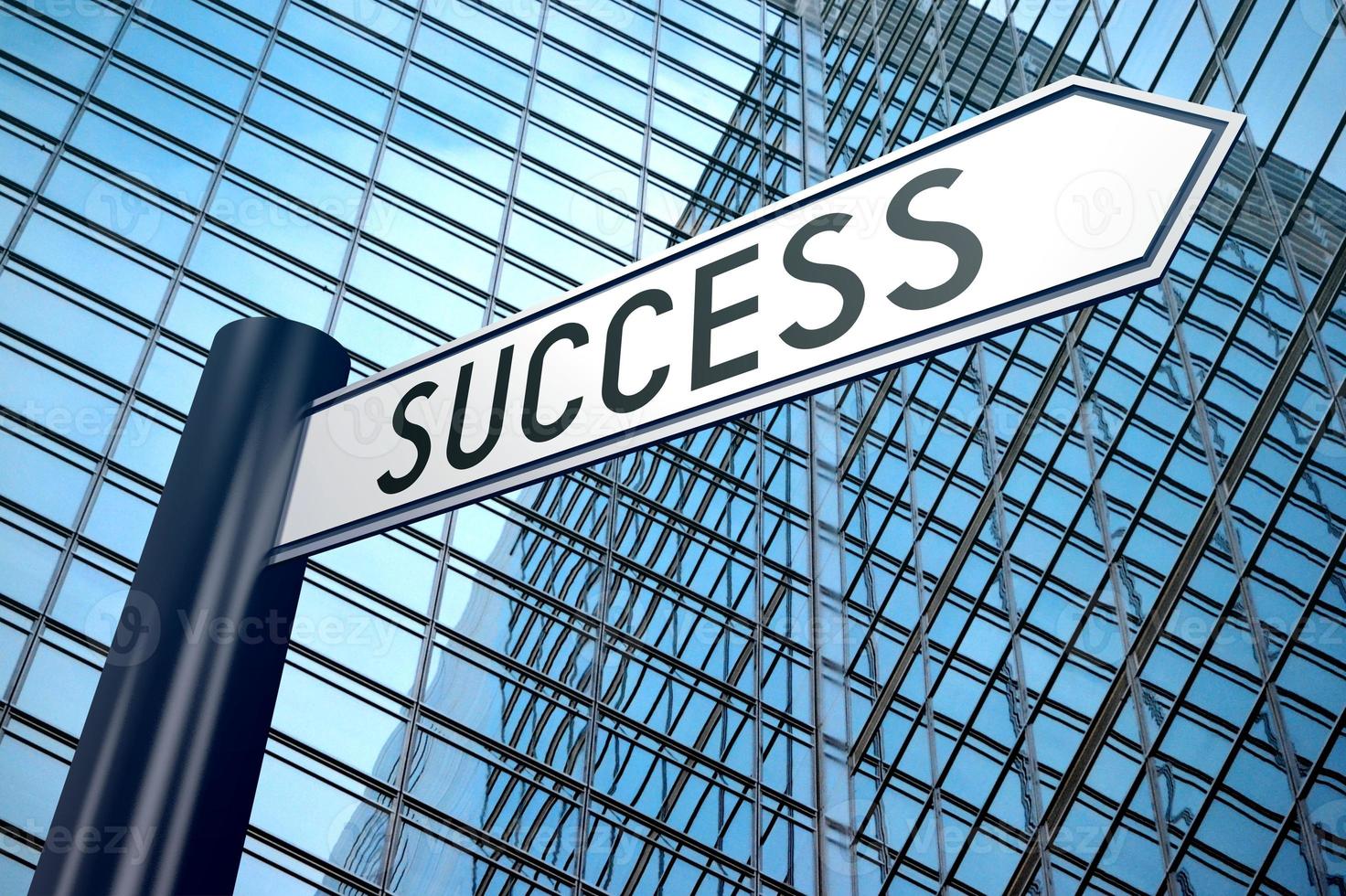 Success - Signpost With One Arrow, Modern Office Building in Background photo