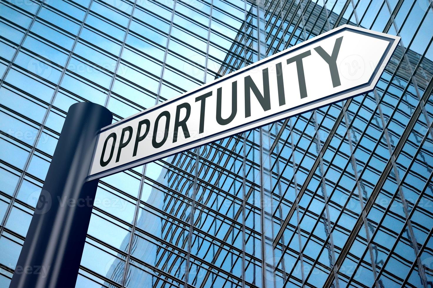 Opportunity - Signpost With One Arrow, Modern Office Building in Background photo