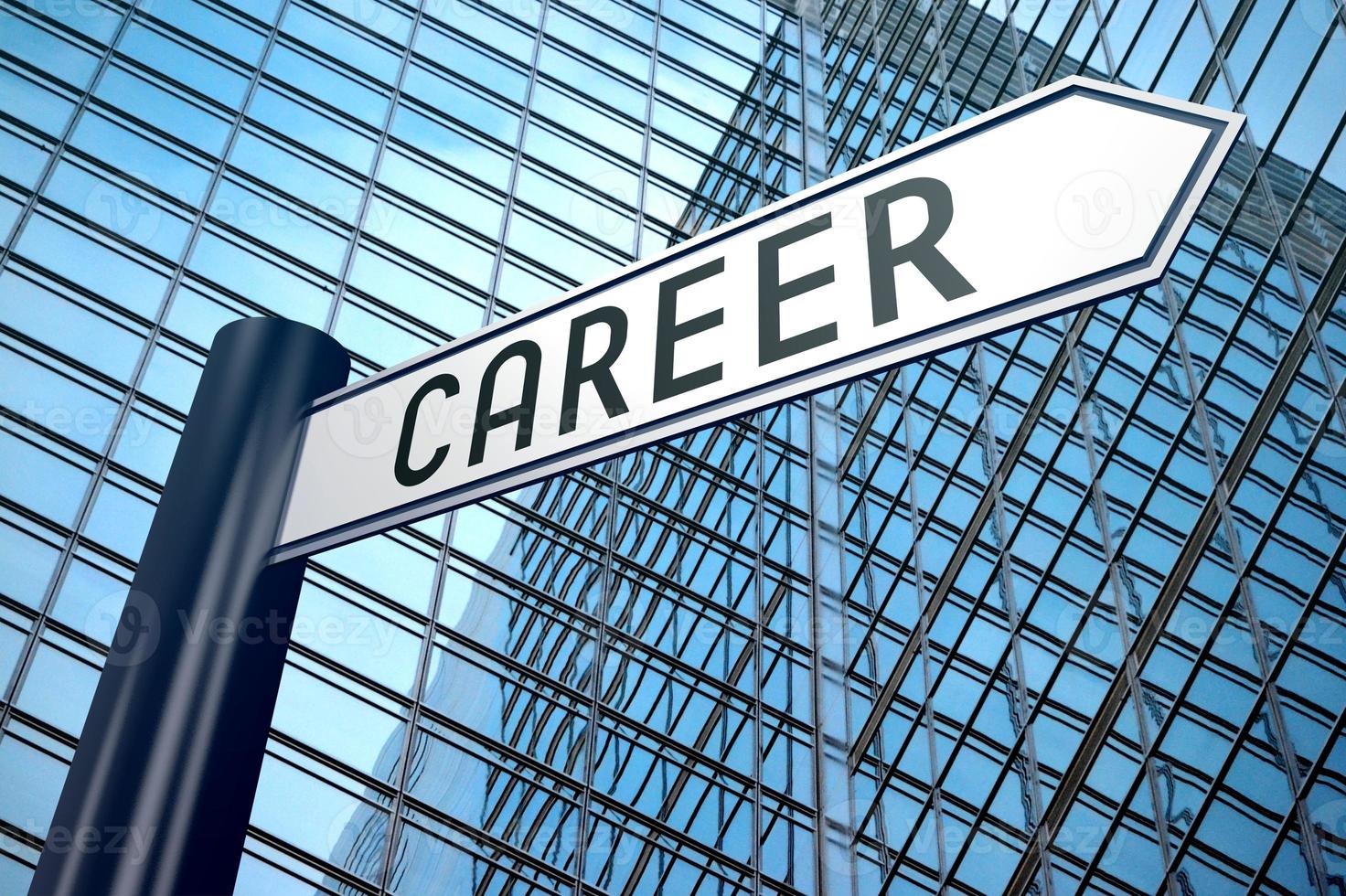 Career - Signpost With One Arrow, Modern Office Building in Background photo