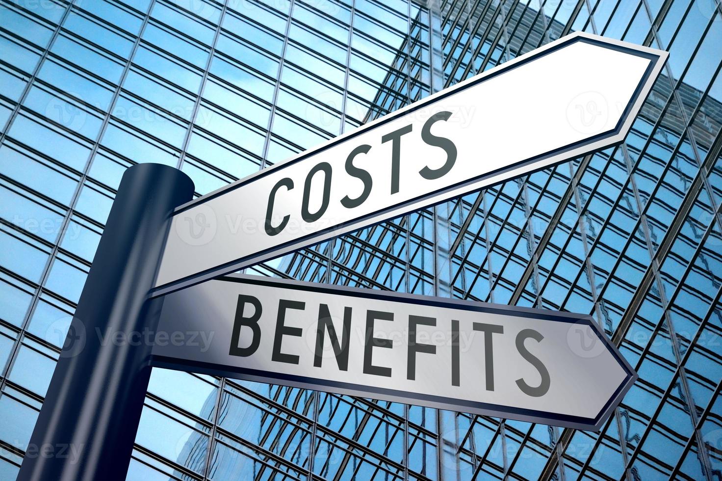 Costs and Benefits - Signpost With Two Arrows, Office Building in Background photo