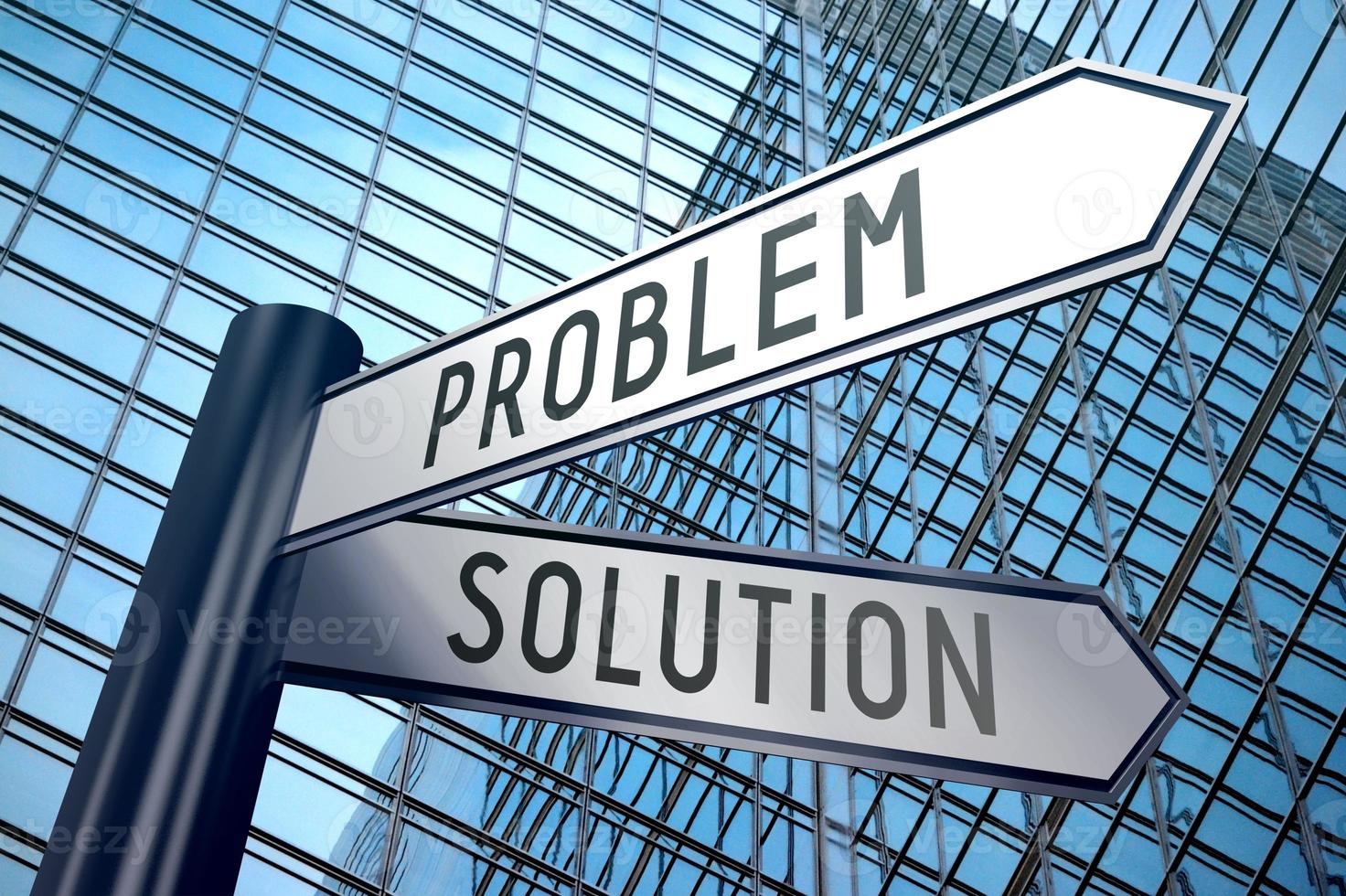 Problem and Solution - Signpost With Two Arrows, Office Building in Background photo