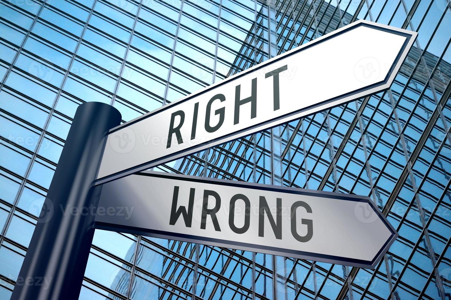Right or Wrong - Signpost With Two Arrows, Office Building in Background photo