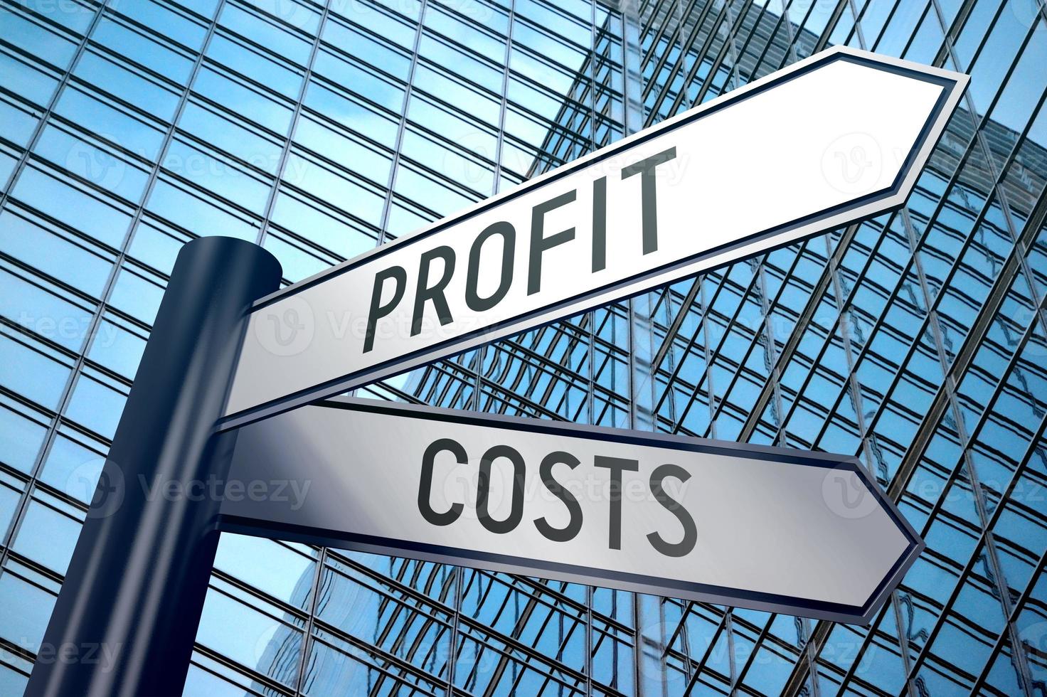 Profit and Costs - Signpost With Two Arrows, Office Building in Background photo