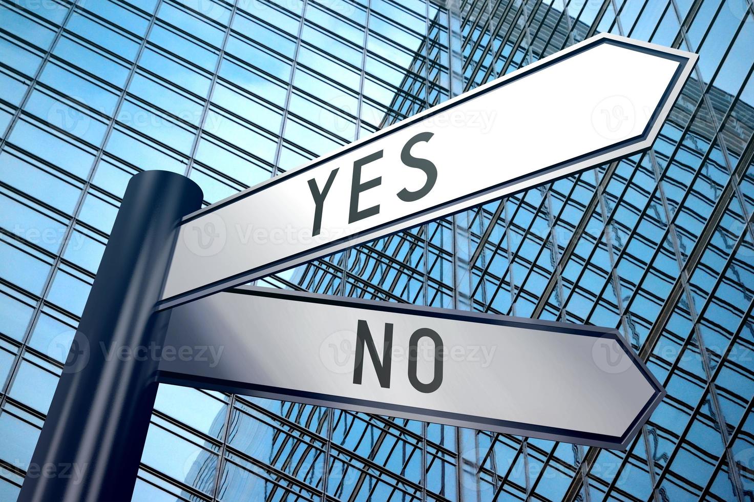 Yes or No - Signpost With Two Arrows, Office Building in Background photo