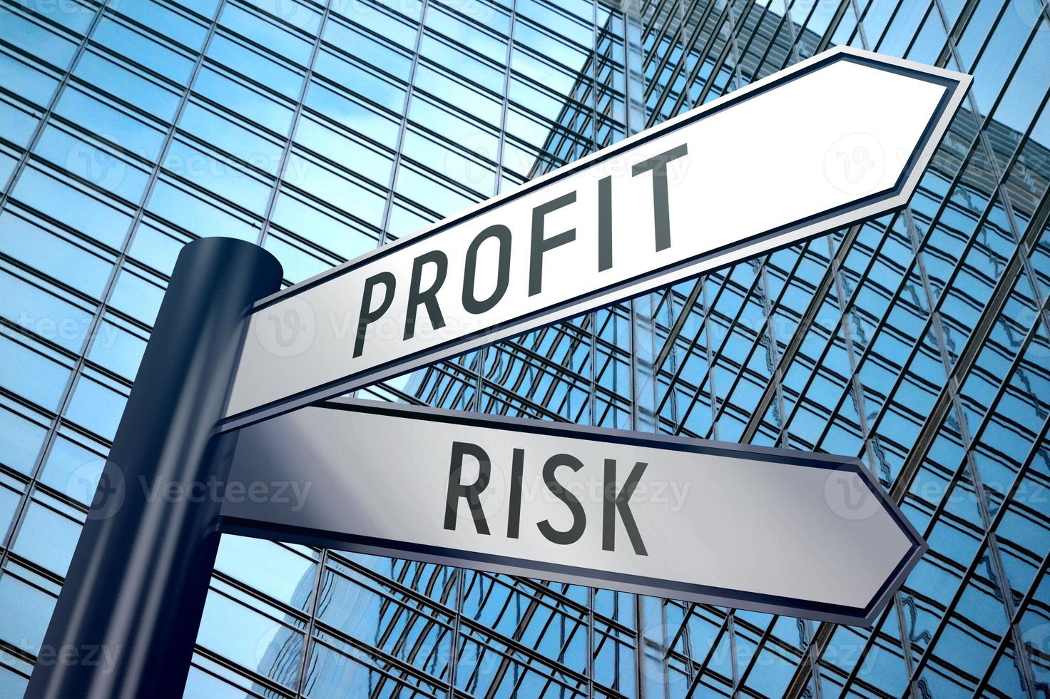 Profit and Risk - Signpost With Two Arrows, Office Building in Background photo