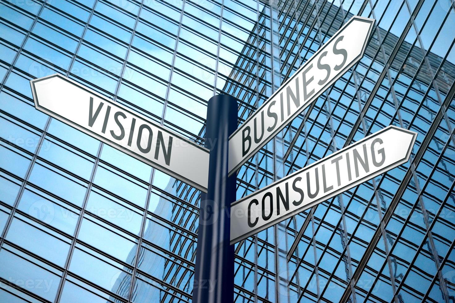 Vision, Business, Consulting - Signpost With Three Arrows, Office Building in Background photo