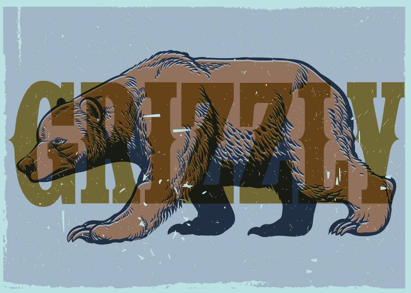 hand drawing style of vintage grizzly bear poster vector