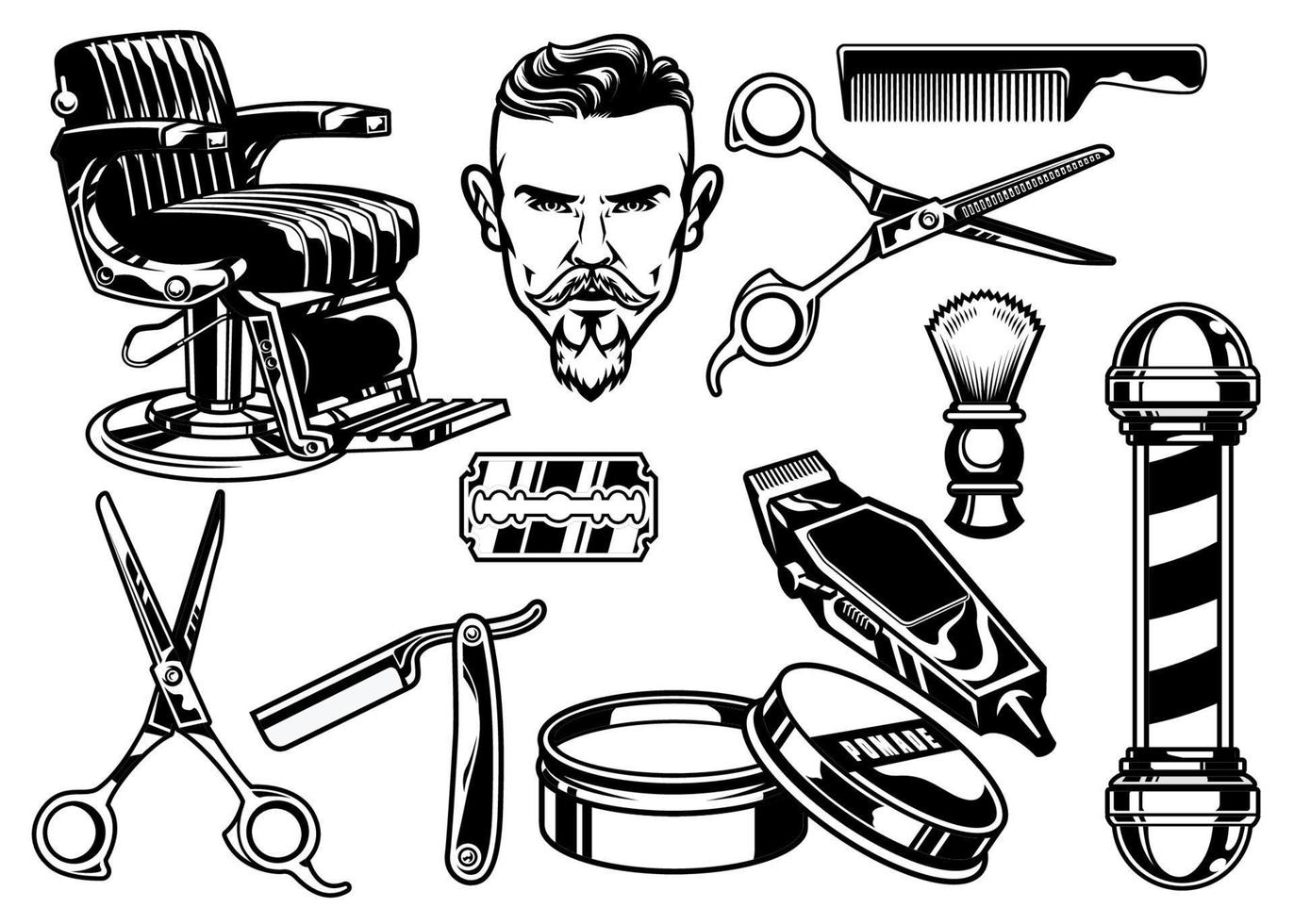 set of barbershop objects vector