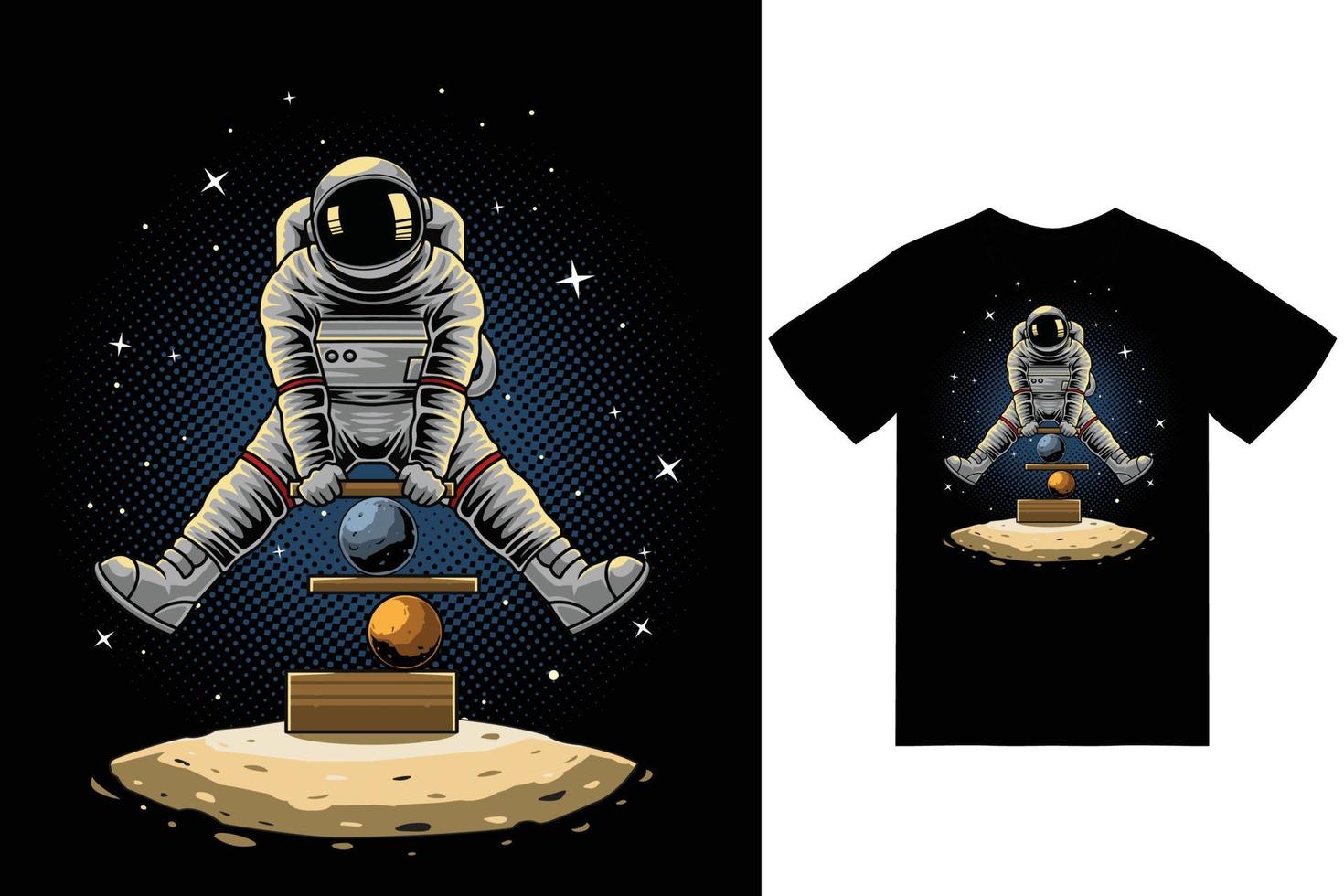 Astronaut circus illustration with tshirt design premium vector