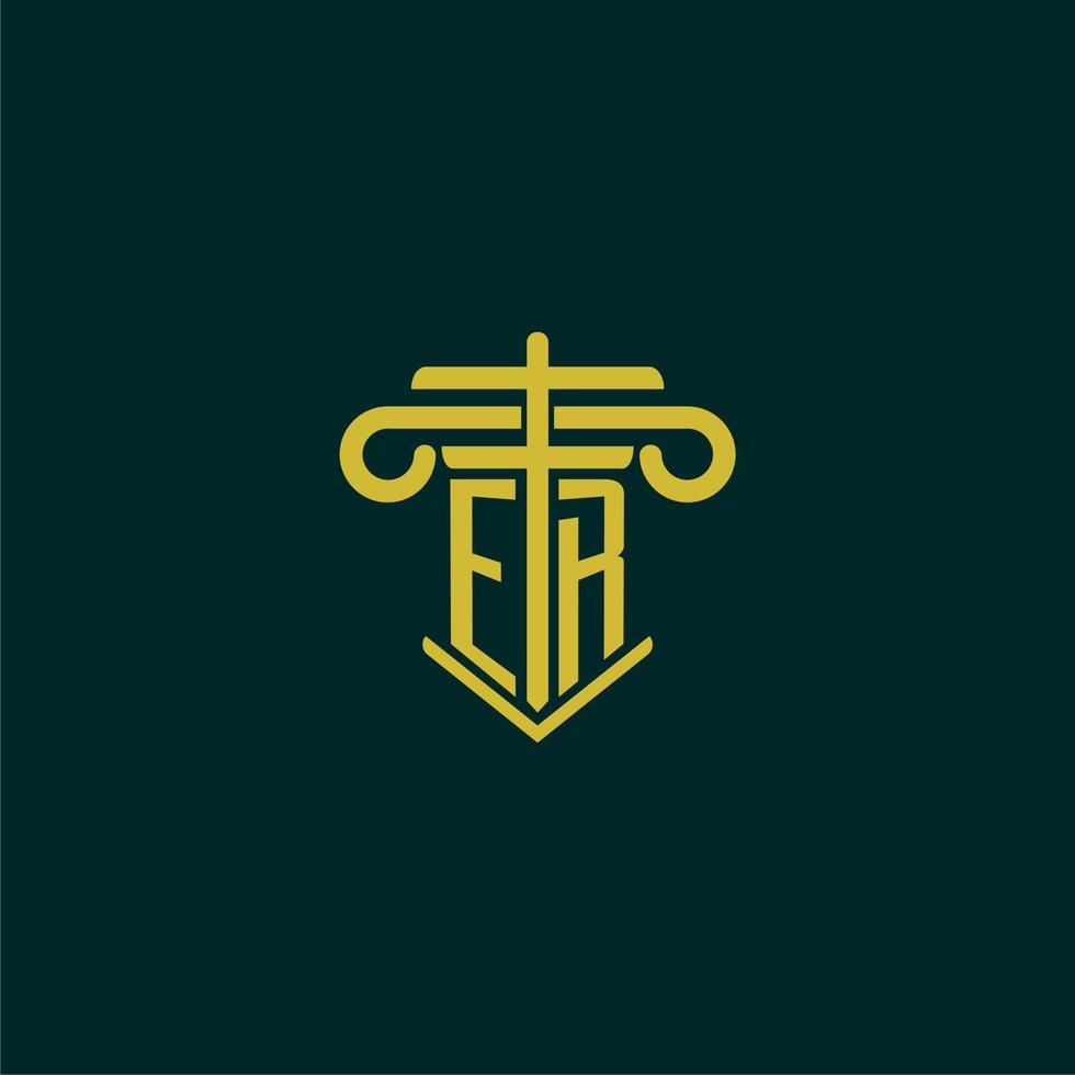 ER initial monogram logo design for law firm with pillar vector image