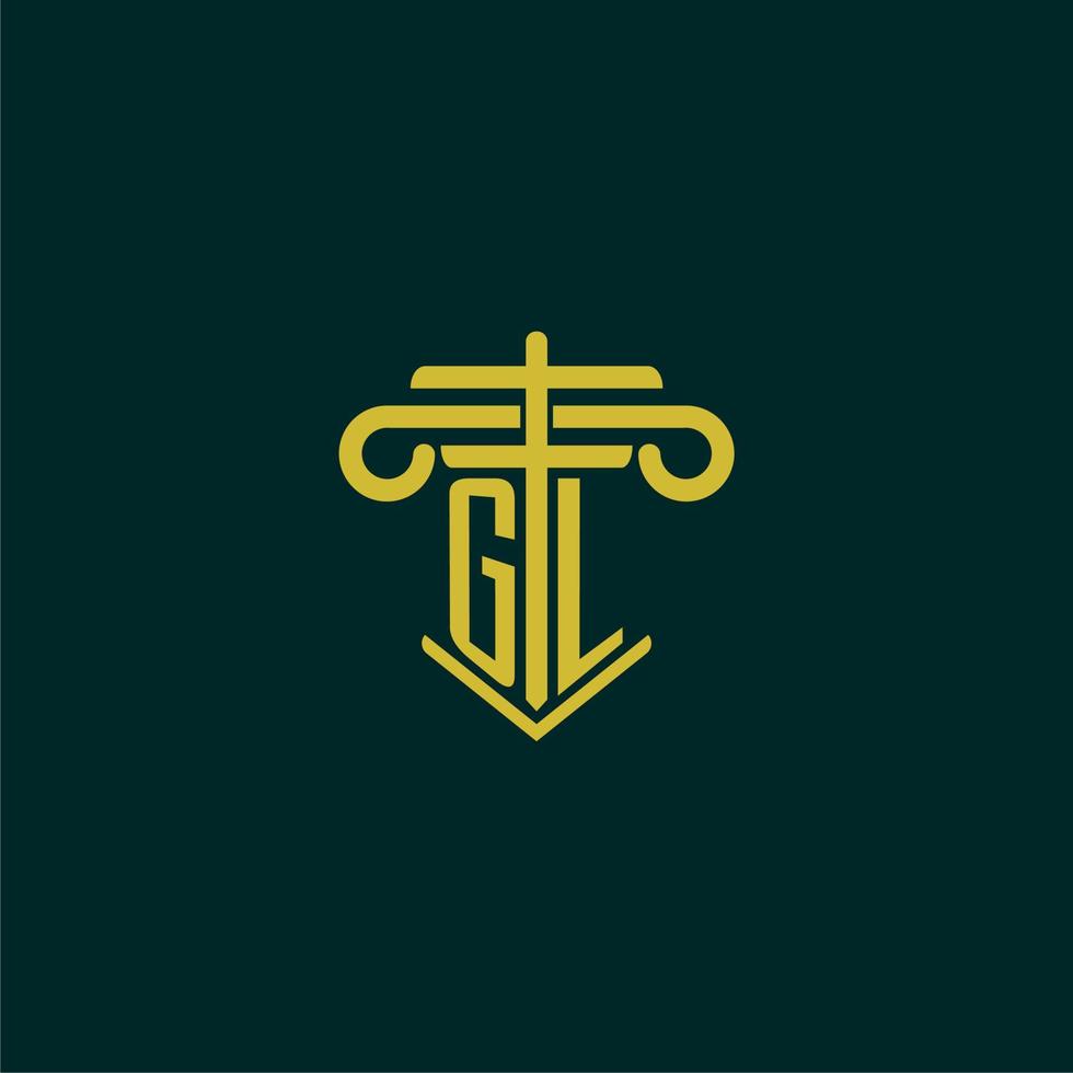 GL initial monogram logo design for law firm with pillar vector image