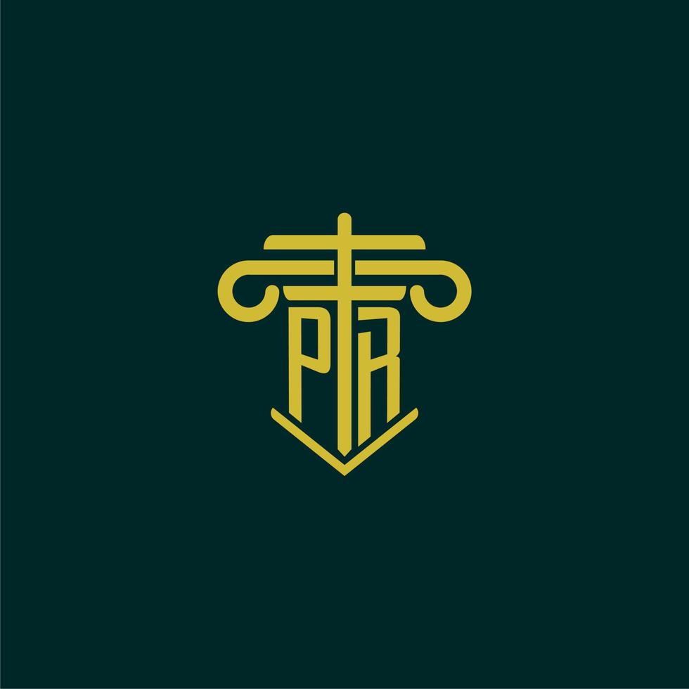 PR initial monogram logo design for law firm with pillar vector image