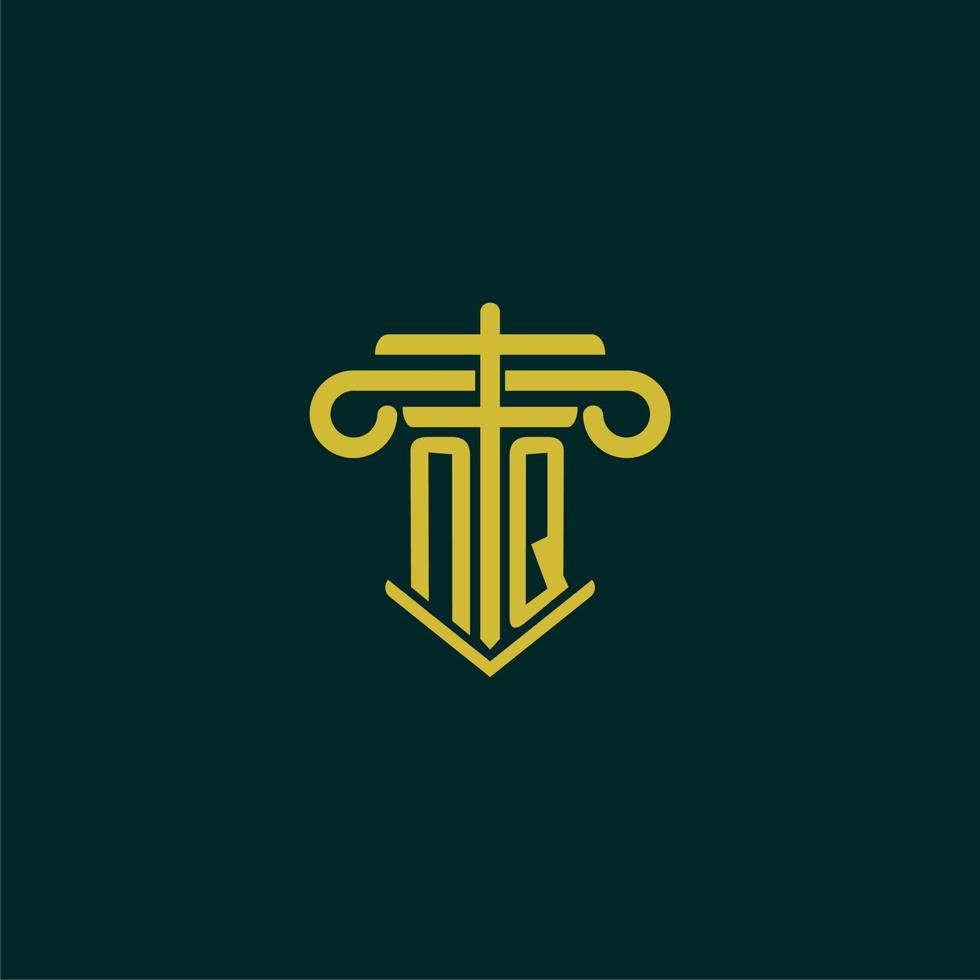 nq inicial monograma logo diseño para ley firma con pilar vector imagen