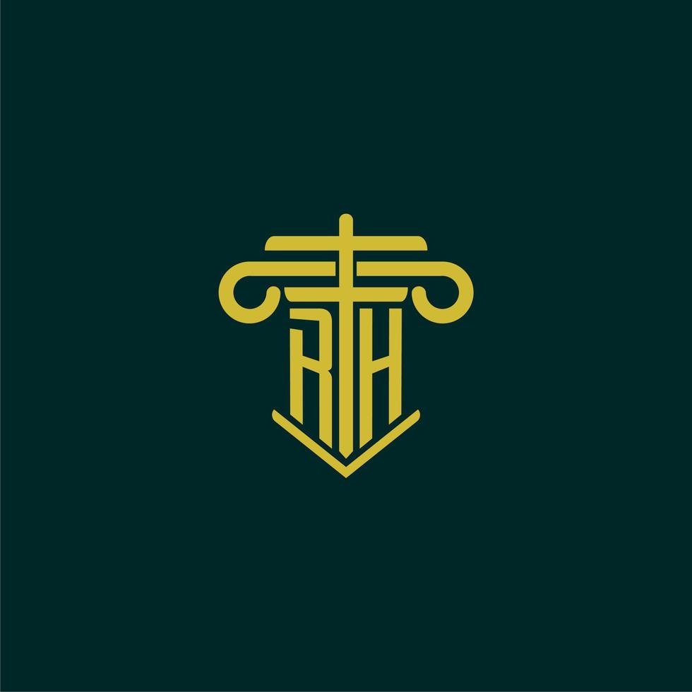 RH initial monogram logo design for law firm with pillar vector image