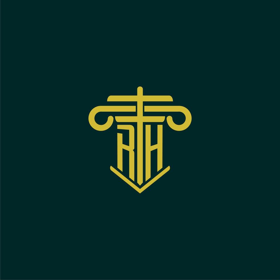 RH initial monogram logo design for law firm with pillar vector image