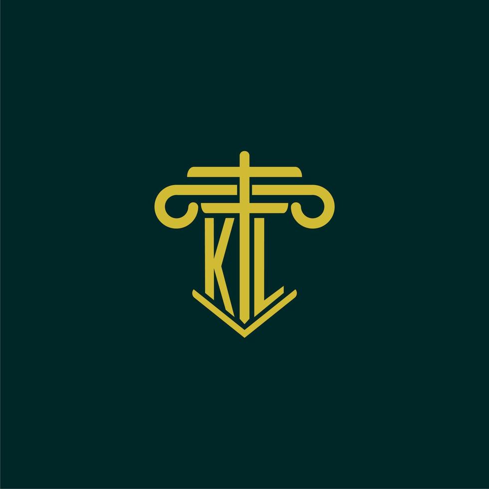 KL initial monogram logo design for law firm with pillar vector image