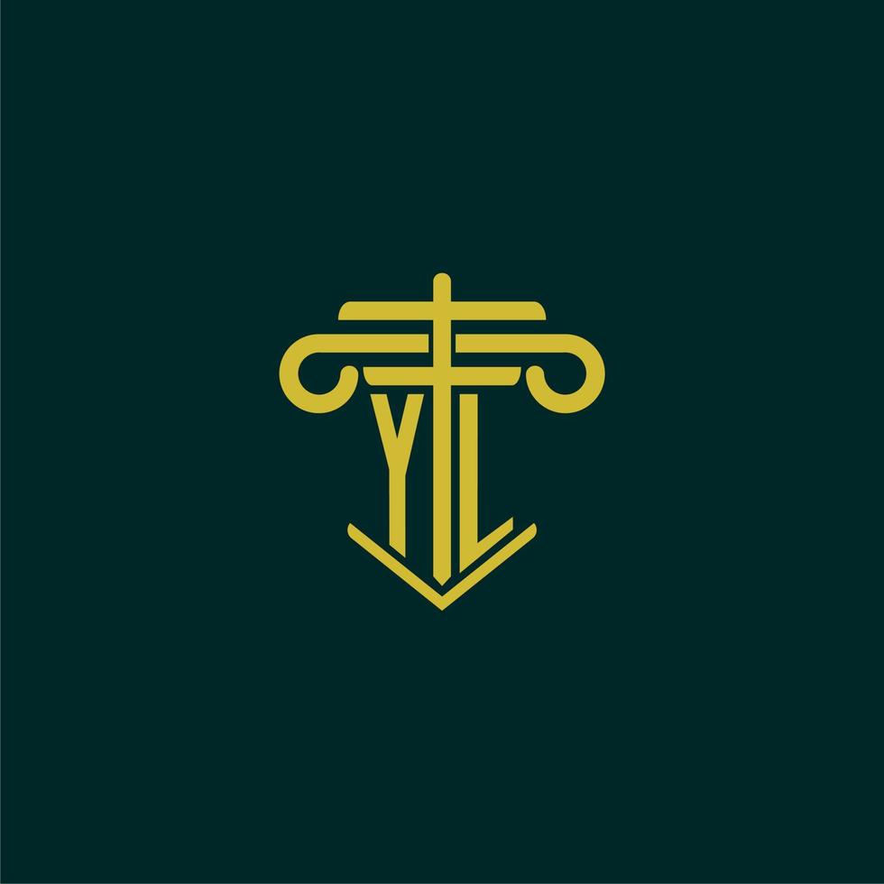 YL initial monogram logo design for law firm with pillar vector image