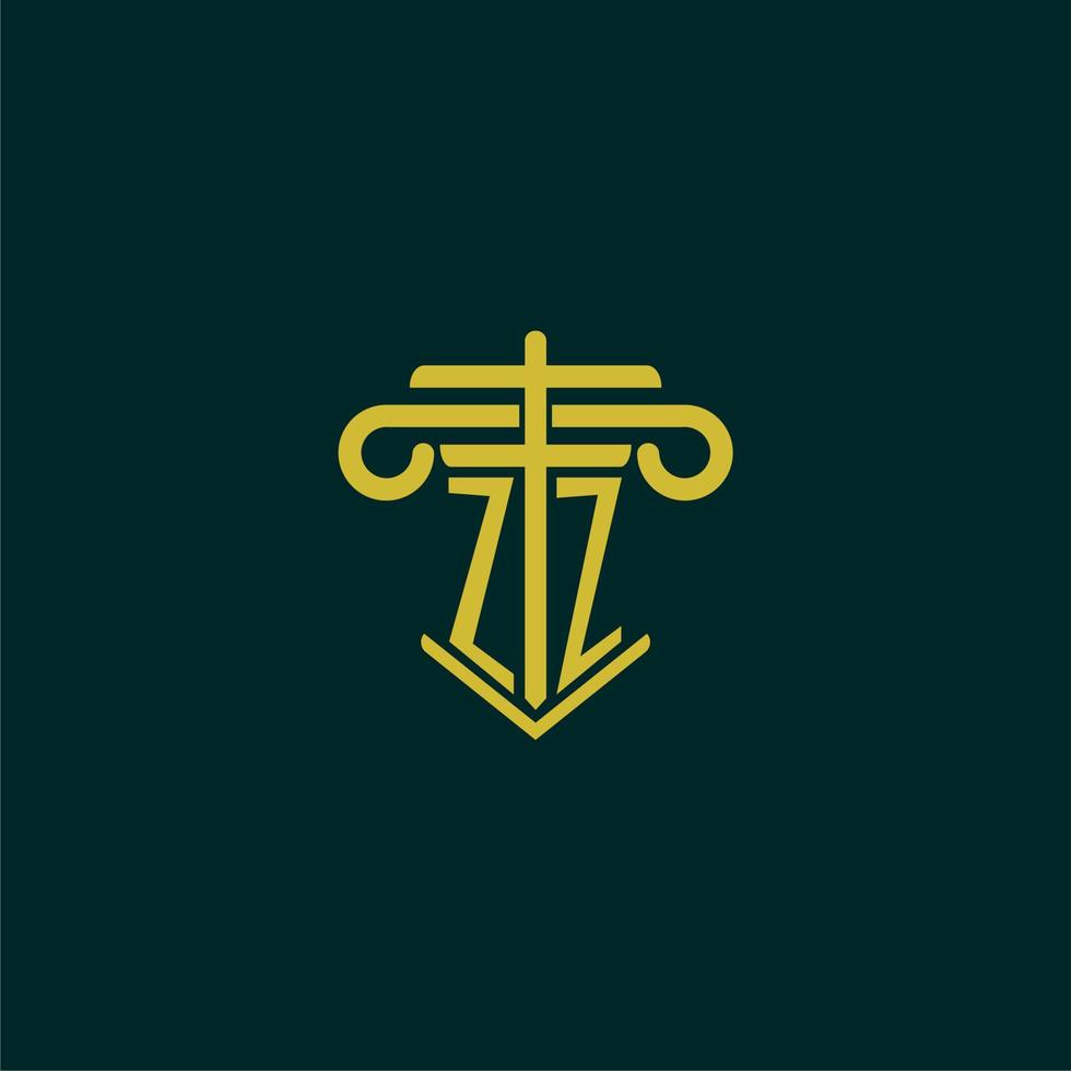 ZZ initial monogram logo design for law firm with pillar vector image