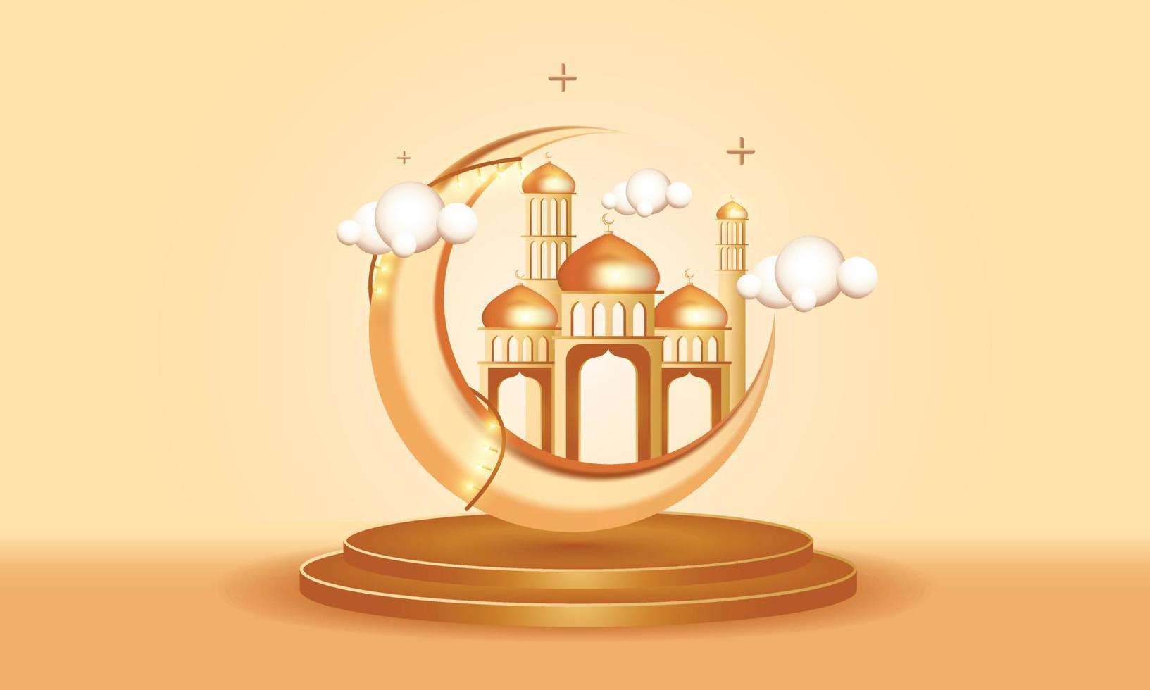 Ramadan Moon with Beautiful Mosque vector