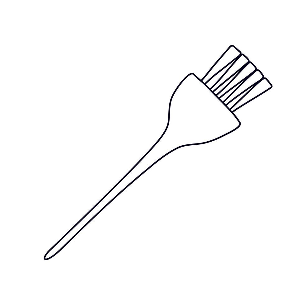 Hair dye brush in doodle style. Isolated outline. Hand drawn vector illustration in black ink on white background.