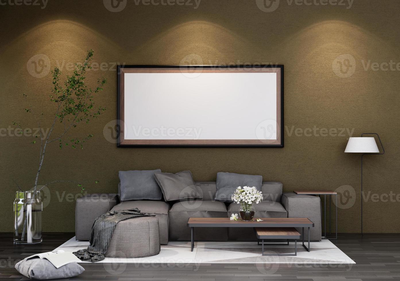 Mock up poster frame in modern interior fully furnished rooms photo