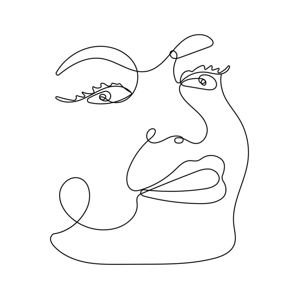 Continuous one line drawing of woman face vector