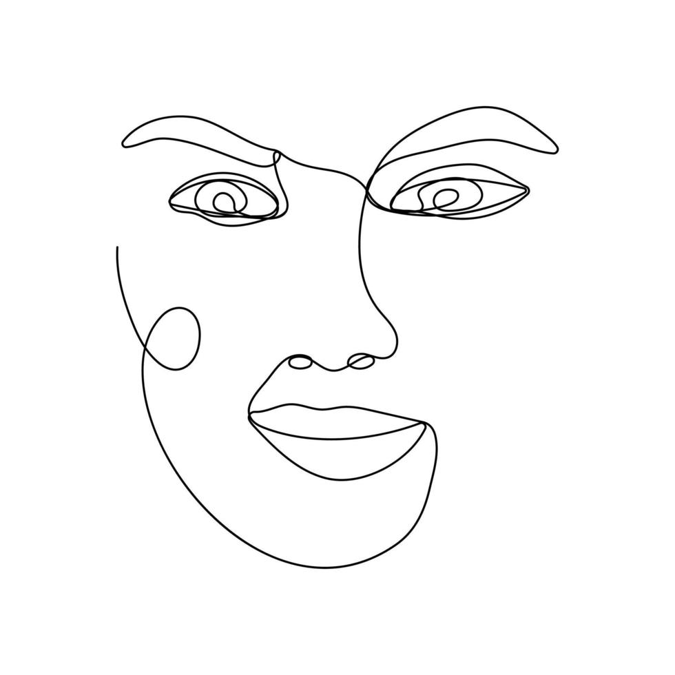 Continuous one line drawing of woman face vector