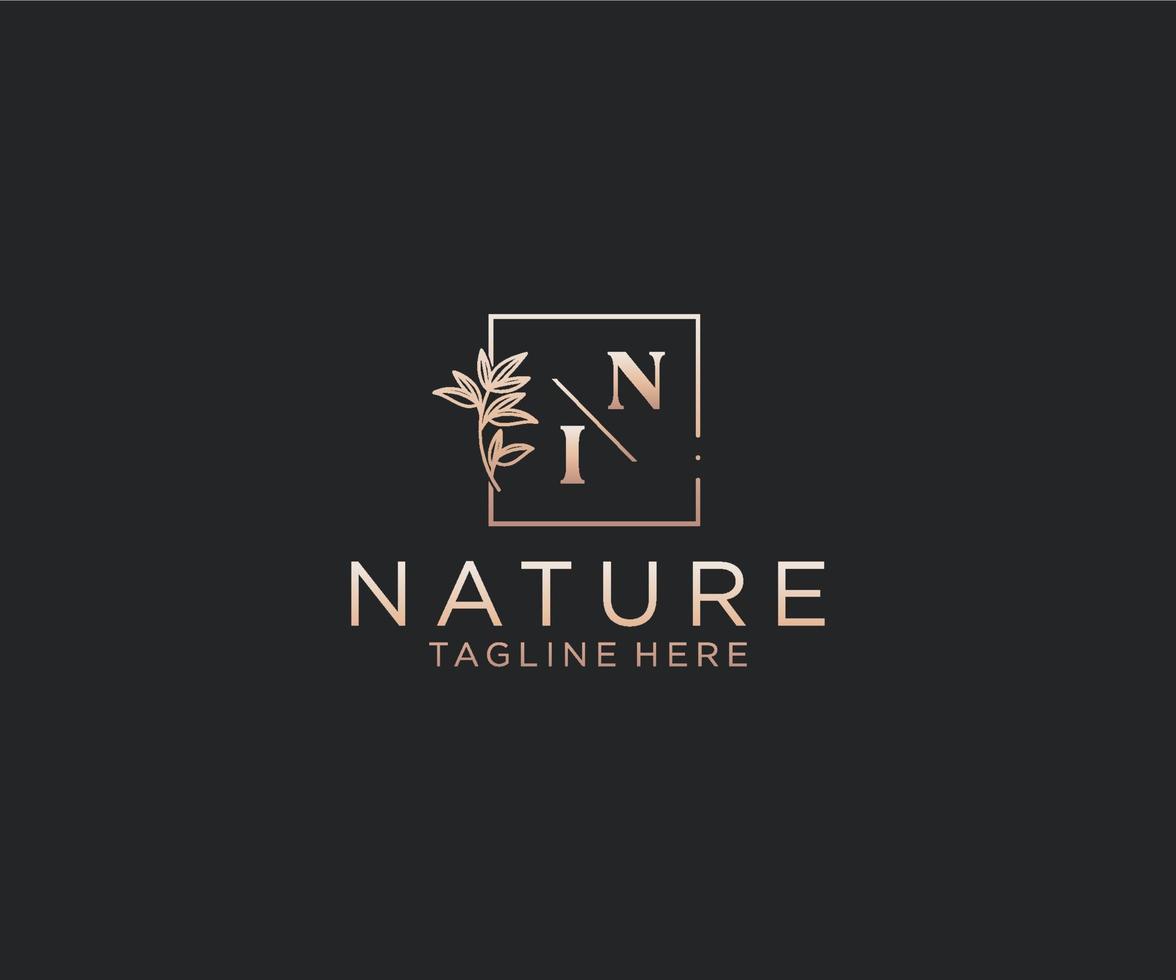 initial NI letters Beautiful floral feminine editable premade monoline logo suitable, Luxury feminine wedding branding, corporate. vector