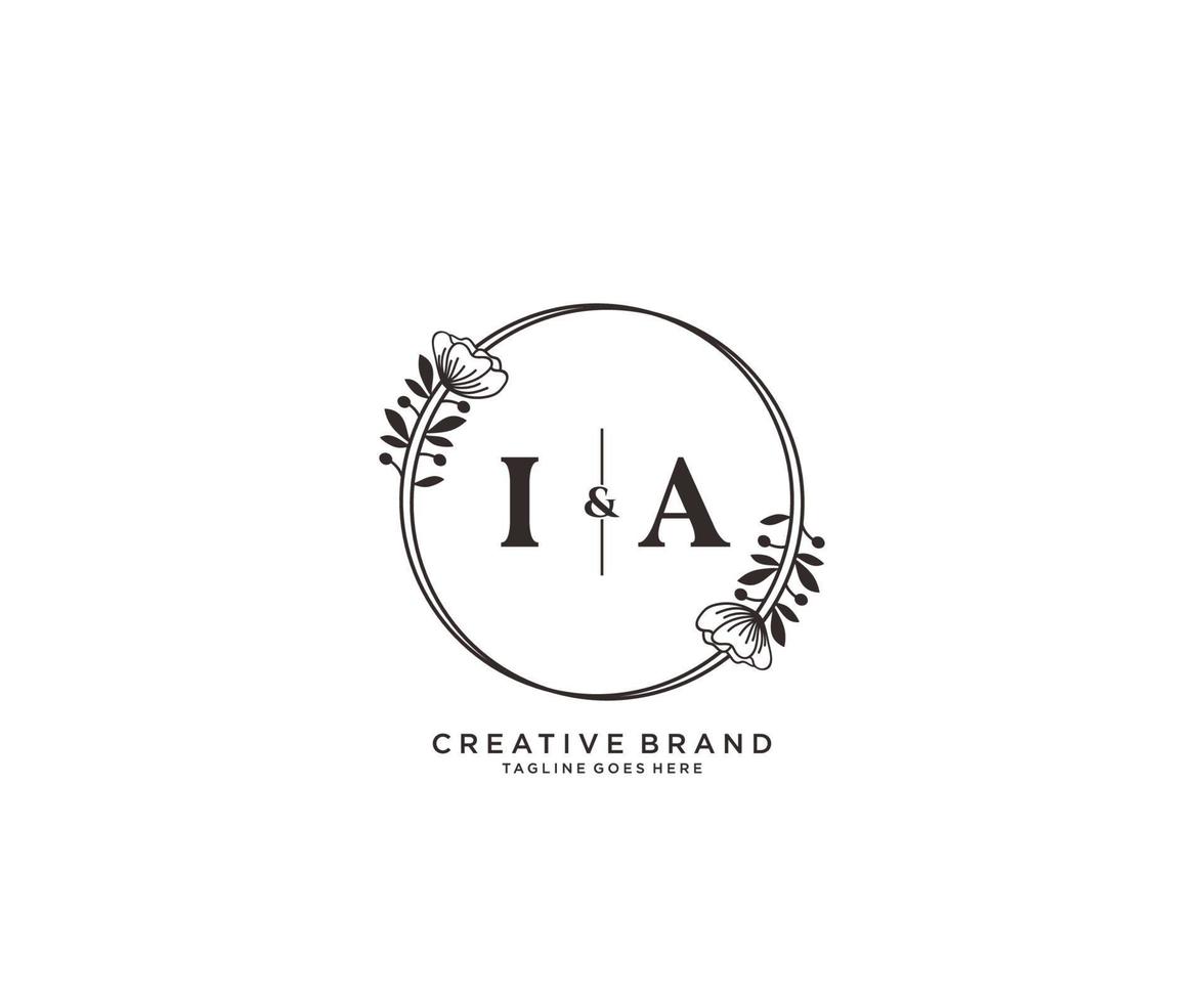 initial IA letters hand drawn feminine and floral botanical logo suitable for spa salon skin hair beauty boutique and cosmetic company. vector