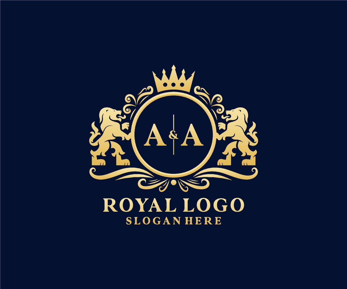 plantilla de logotipo de lujo real de león de letra aa inicial en arte vectorial para restaurante, realeza, boutique, cafetería, hotel, heráldica, joyería, moda y otras ilustraciones vectoriales. vector