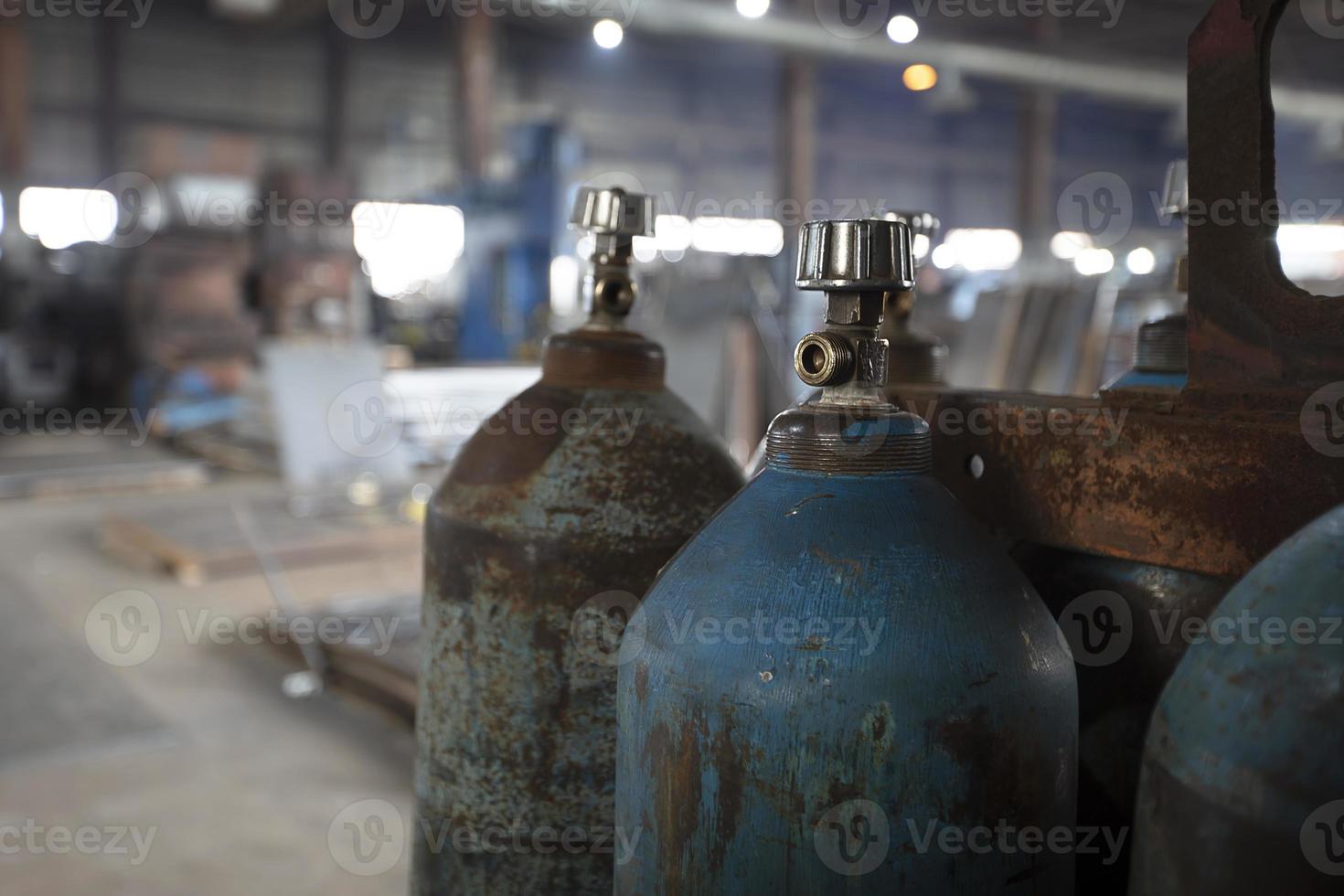 Part of the oxygen cylinders in the welding shop of the plant. photo