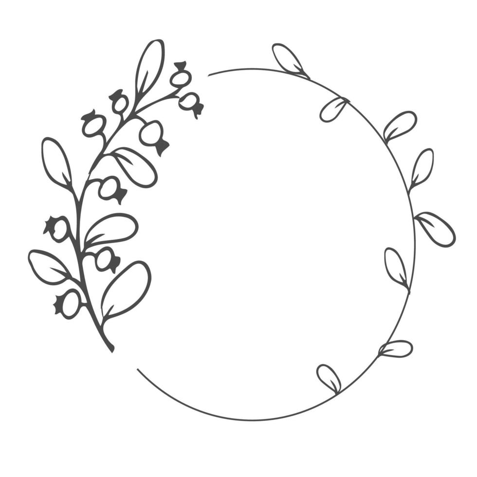 floral bohemian elegant aesthetic circle frame with leaves in doodle style isolated on white background. Vector illustration