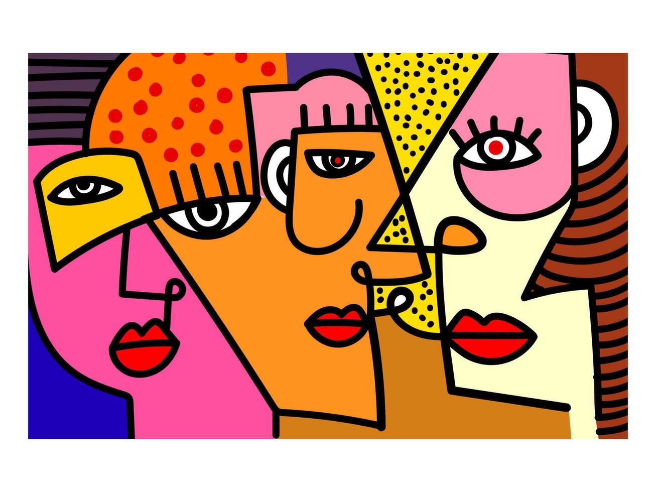Group of colorful abstract face portrait cubism art style, decorative