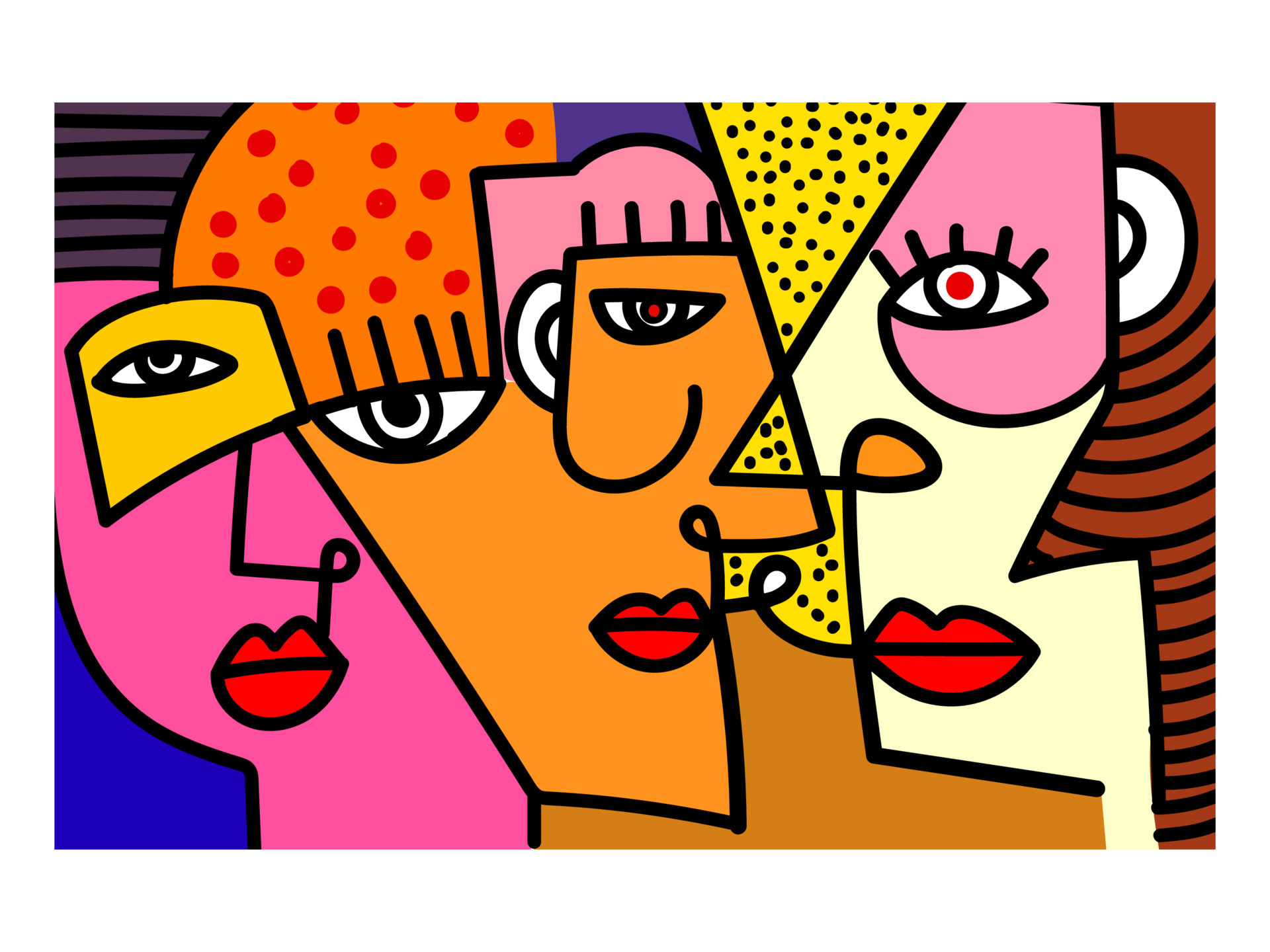 Group of colorful abstract face portrait cubism art style, decorative