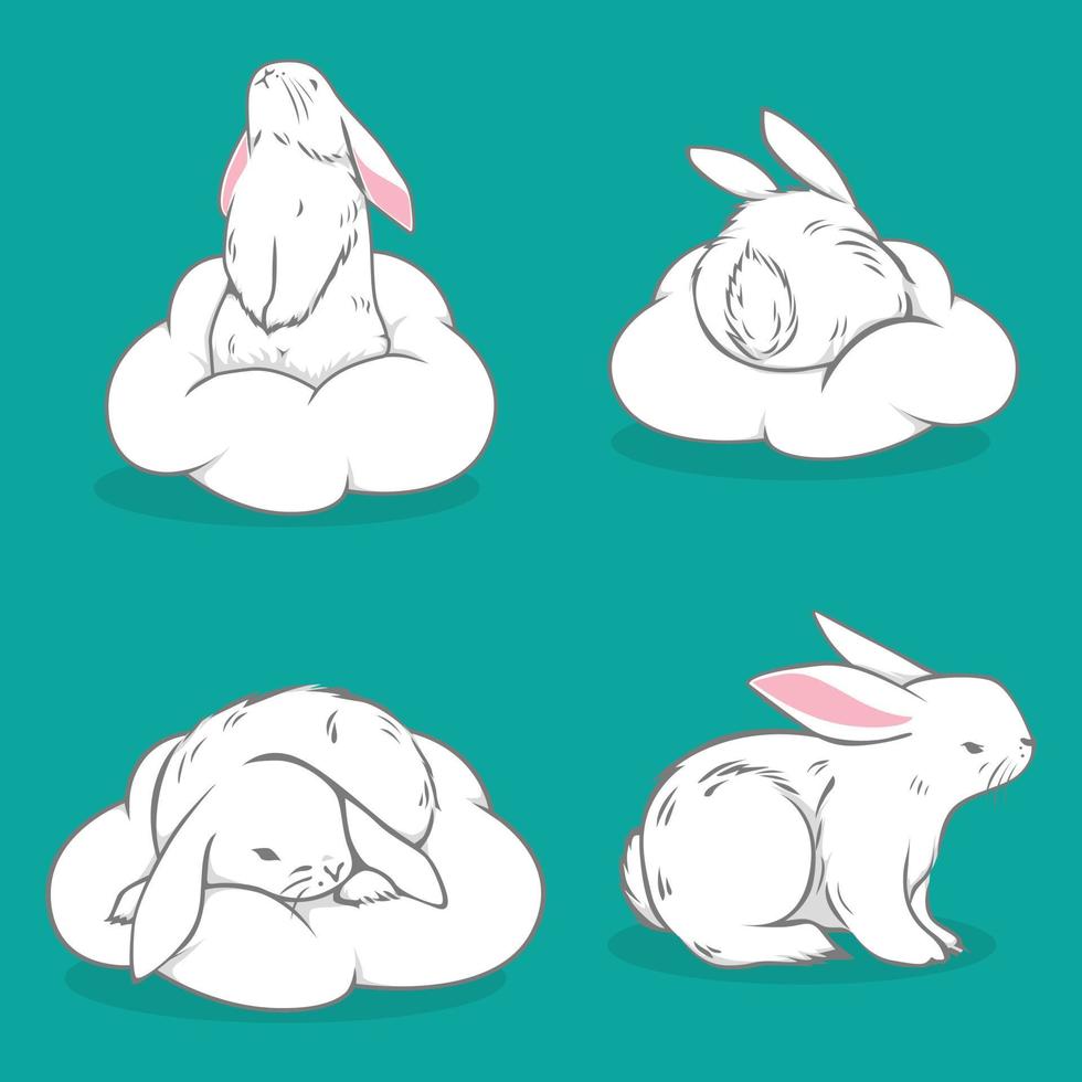 Rabbit set illustration vector design cute hand drawing