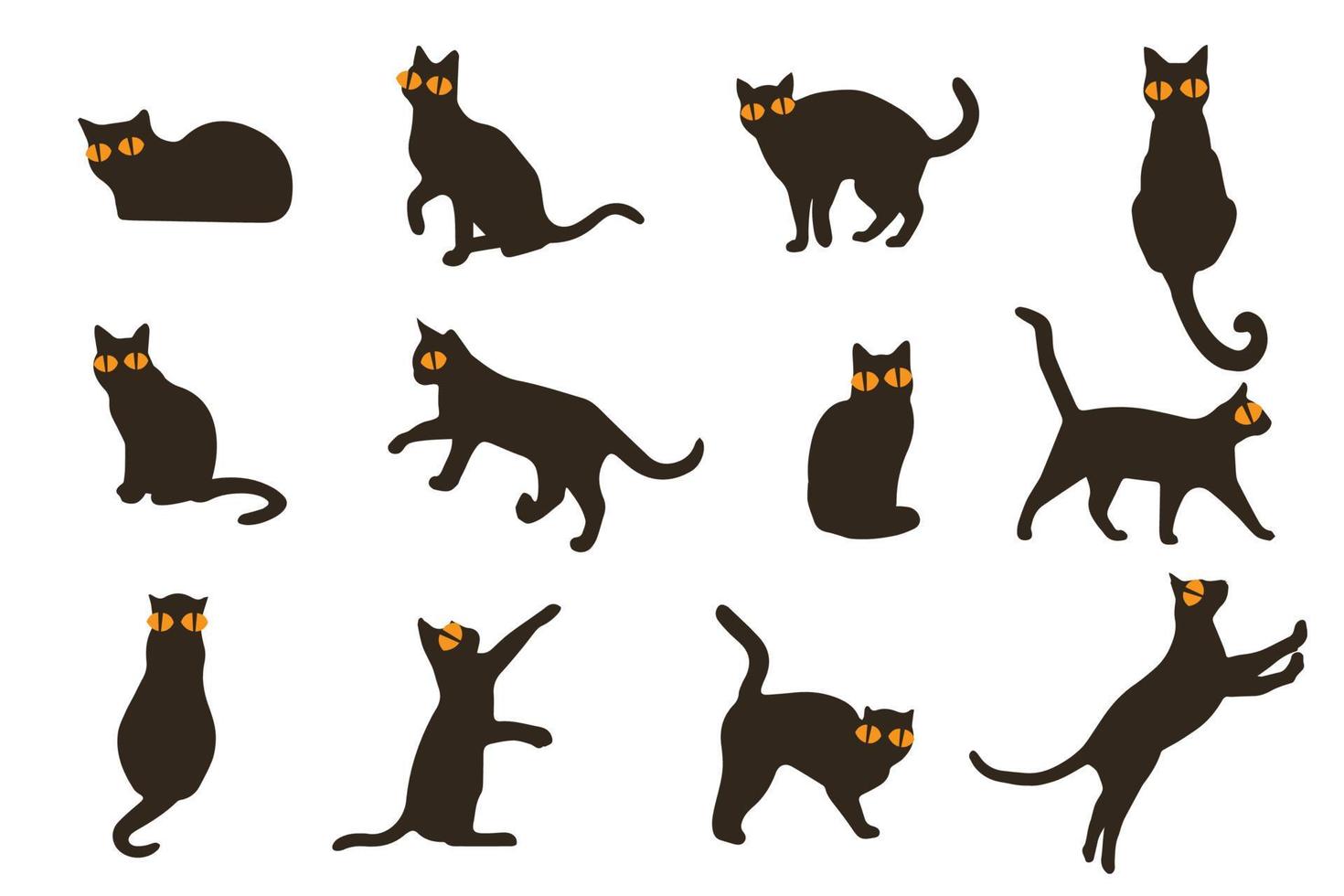 Set vector silhouettes of the cat, different poses, standing, jumping