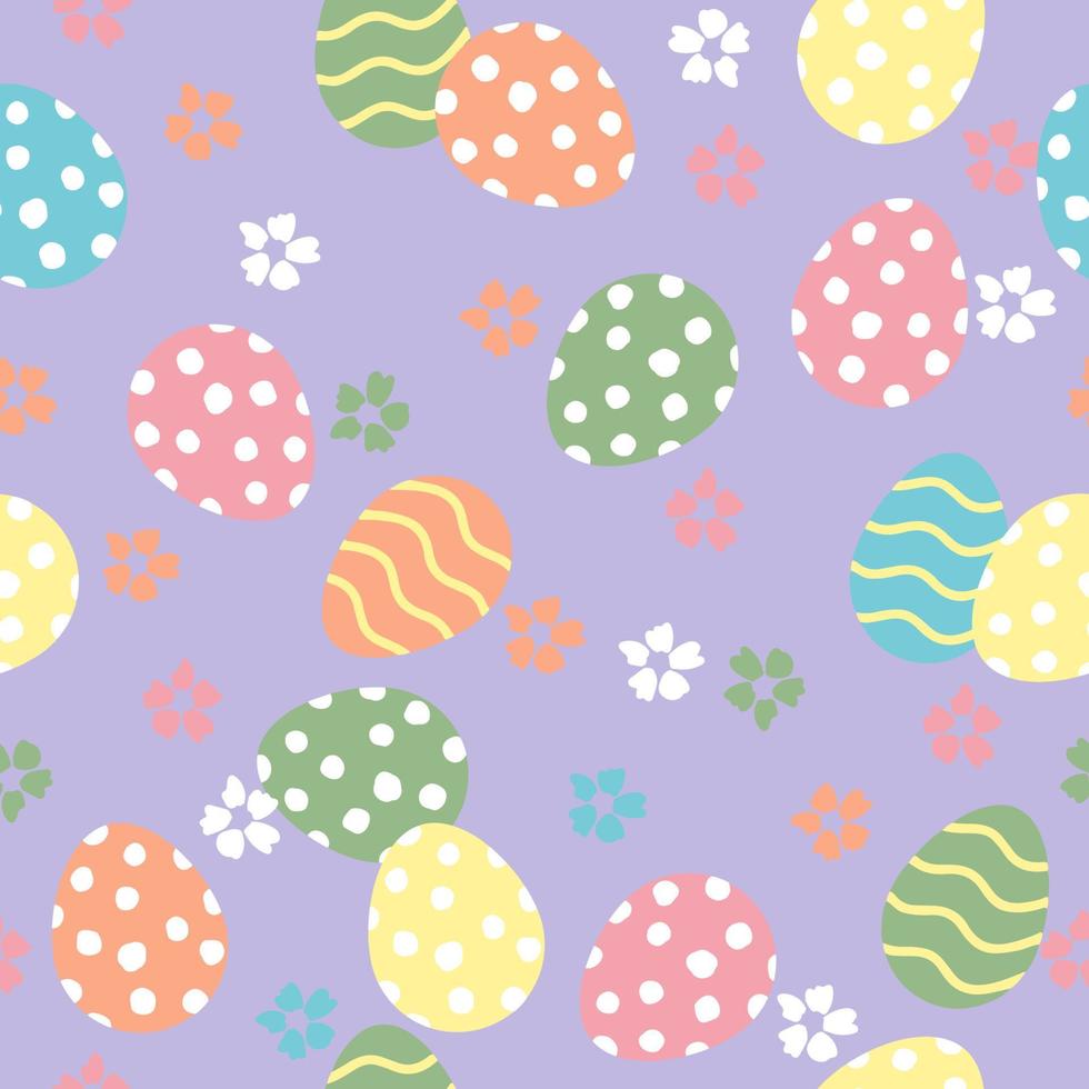 Easter seamless pattern with icons of painted eggs. Egg hunt vector illustrations, Christianity traditional celebration wallpaper.