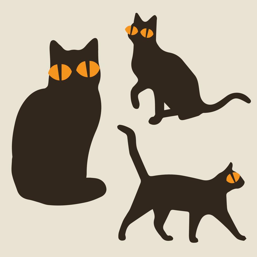 conjunto vector siluetas de el gato, diferente posa, de pie, saltando y sesión, negro color, aislado en blanco antecedentes. Clásico gatos iconos