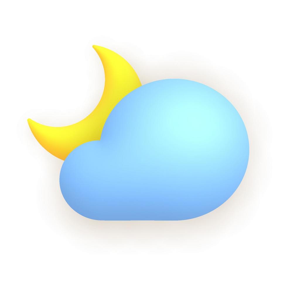 3d realistic weather icon moon. Cloud and crescent. vector