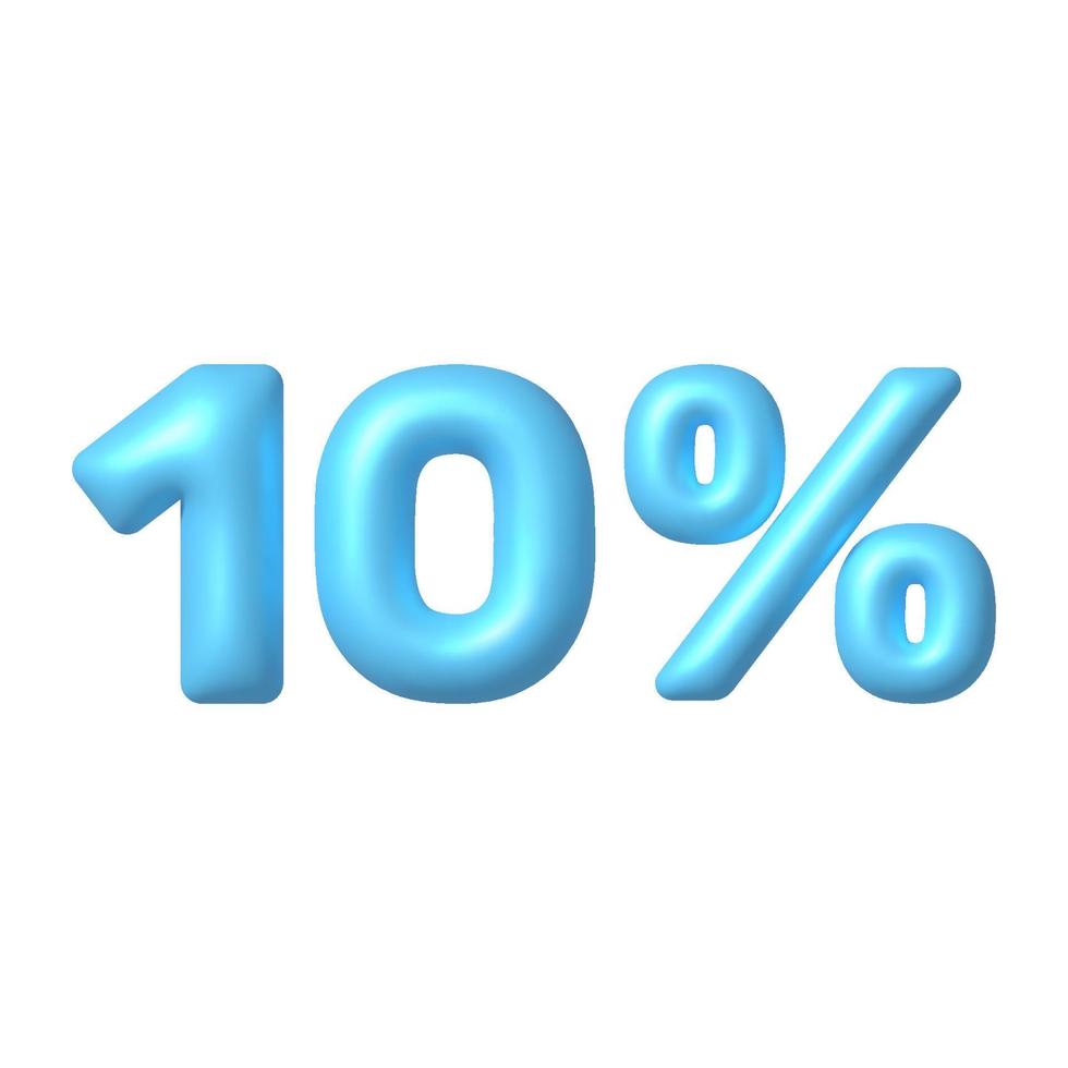 Number 3D icon. Blue glossy 10 percent discount vector sign. 3d vector realistic design element.