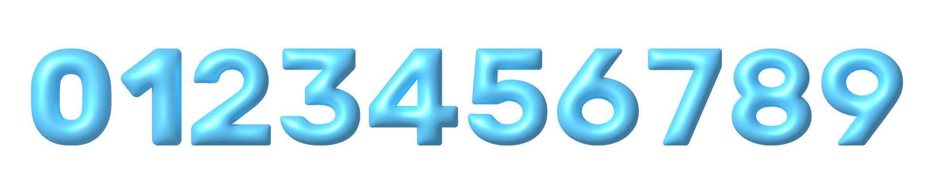 Set of blue 3D numbers icons. Cute metallic math font with shiny bright highlights. 3d realistic vector design element.