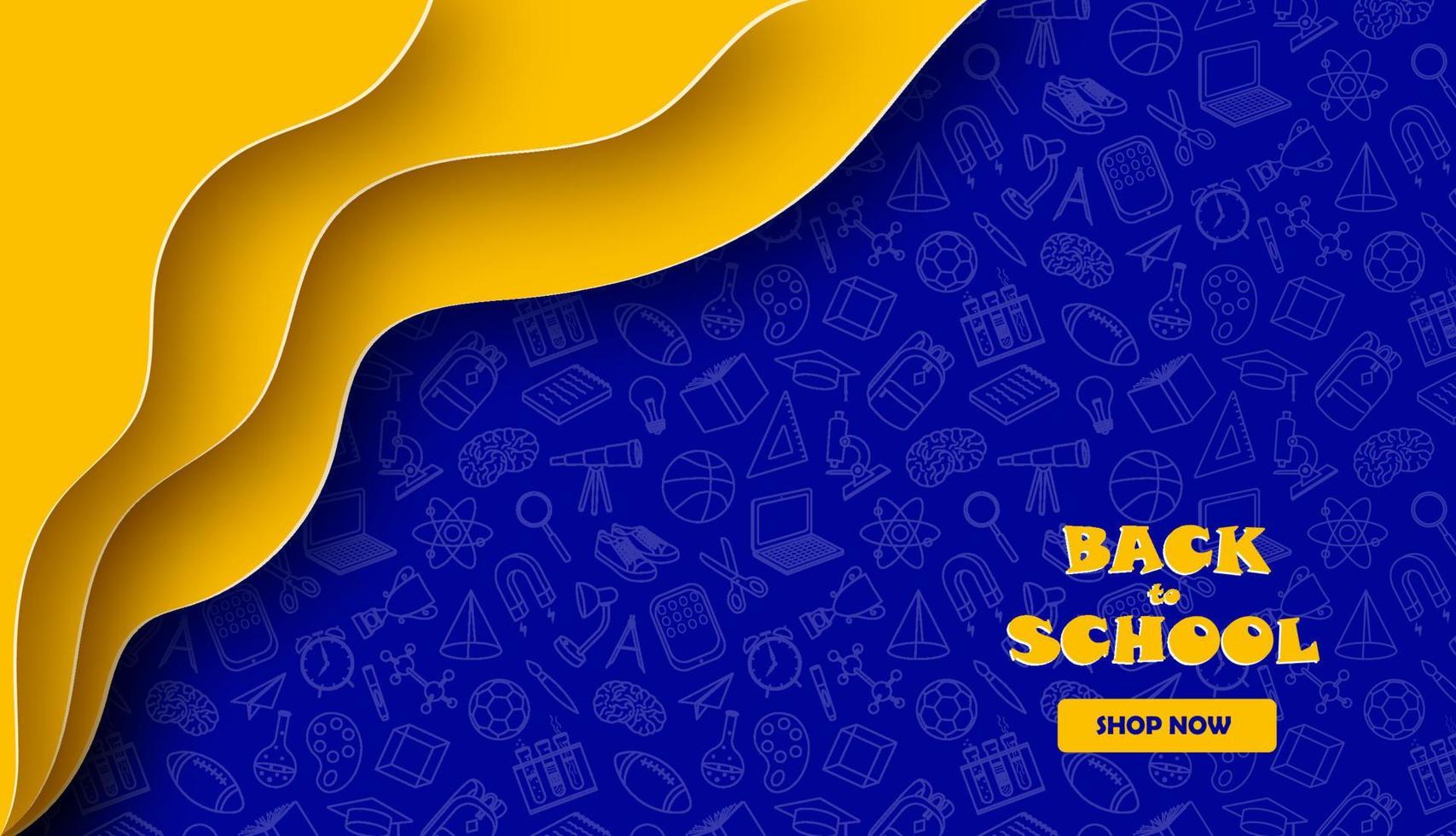 Back to school sale banner in paper cut style. vector