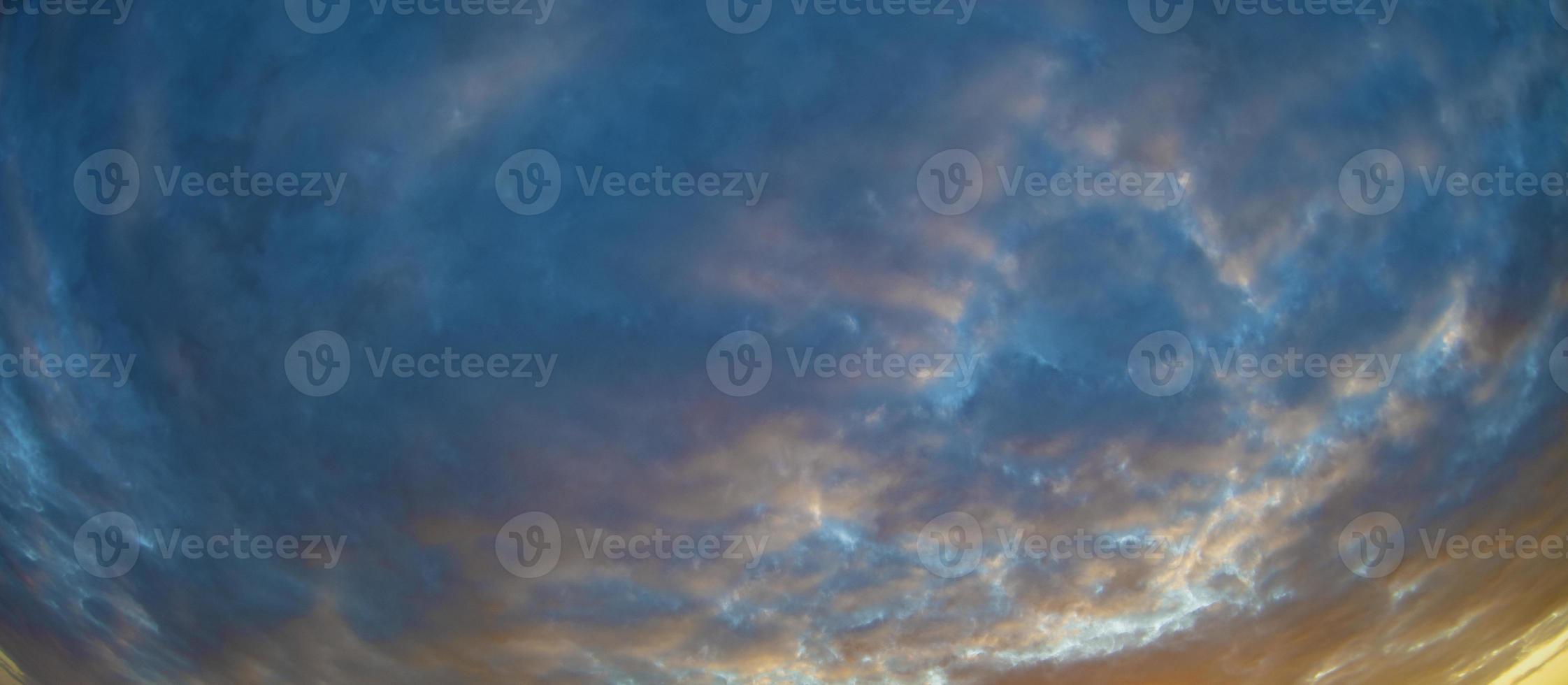 Baner of beautiful blue sky and clouds with yellow veins. photo