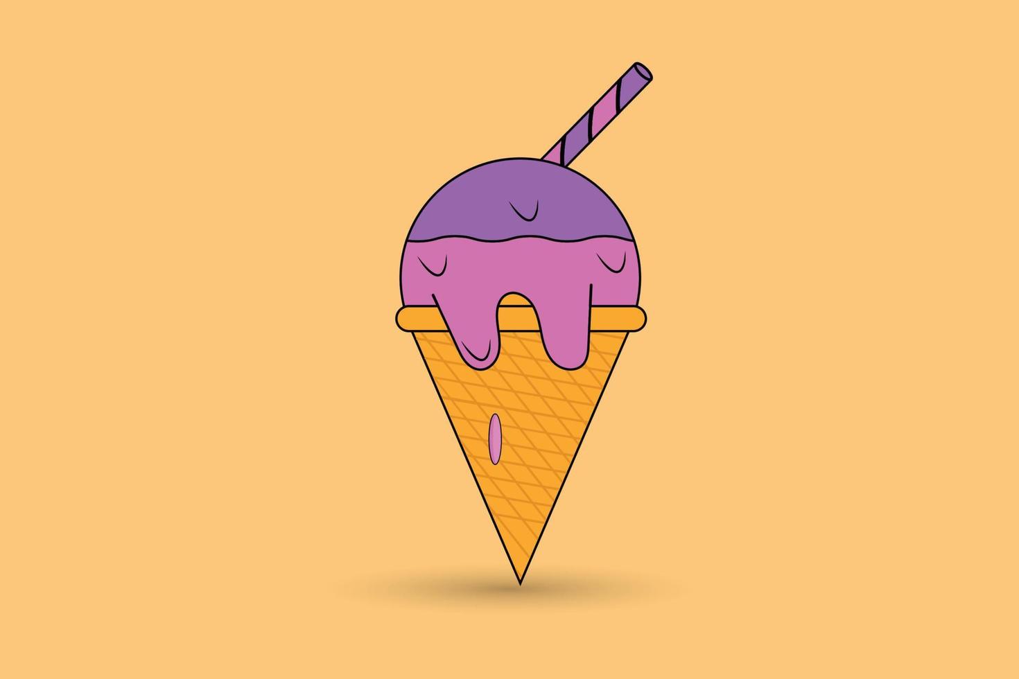 Vector strawberry and black currant ice cream cone cartoon vector icon illustration