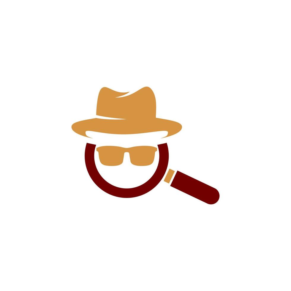 magnifying glass detective logo with a hat on it vector