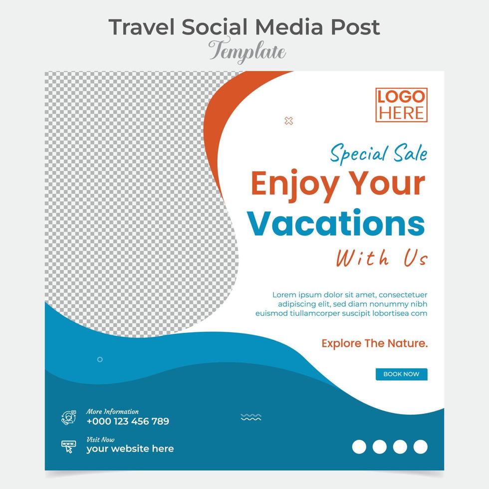 Explore tour and travel social media post and square flyer post banner template design vector