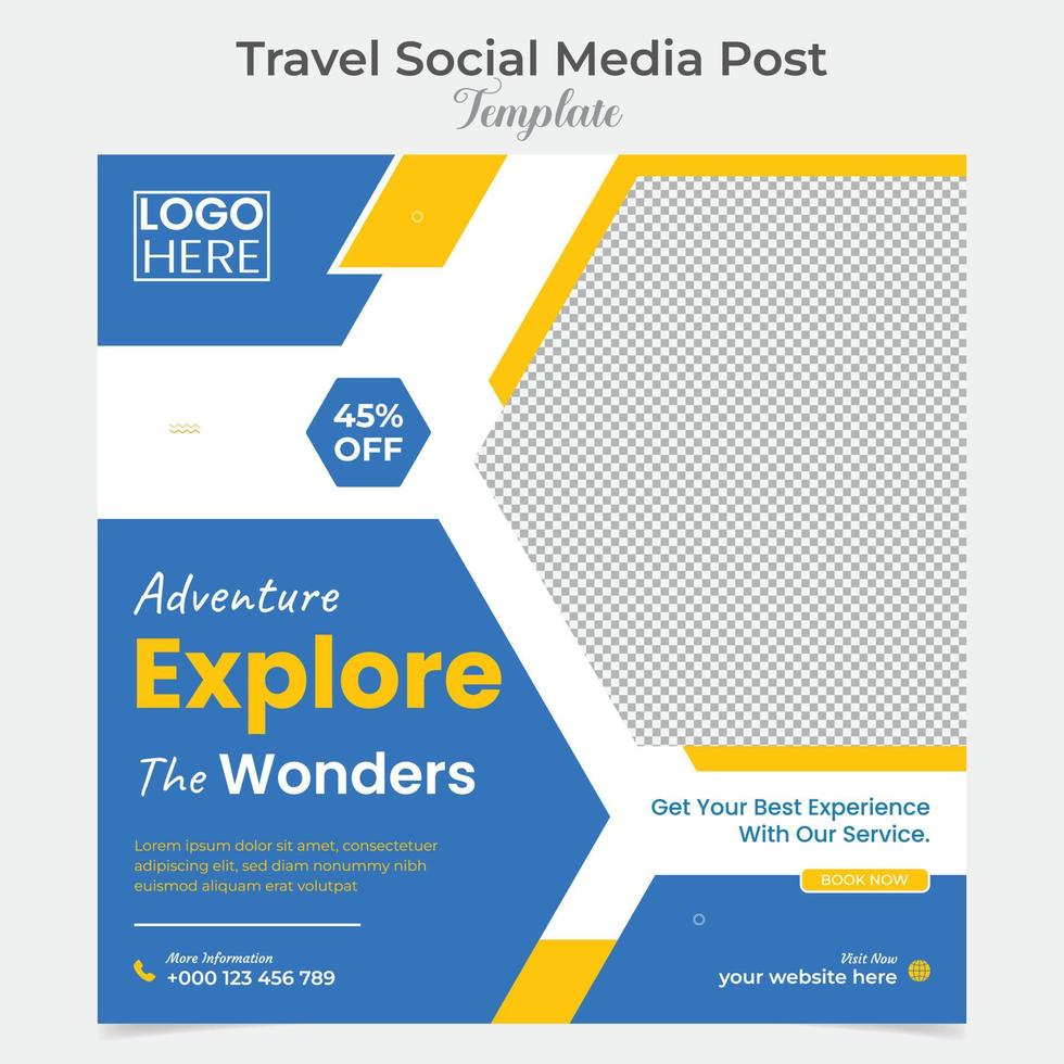 Adventure travel and tour square flyer post banner and social media post template design vector