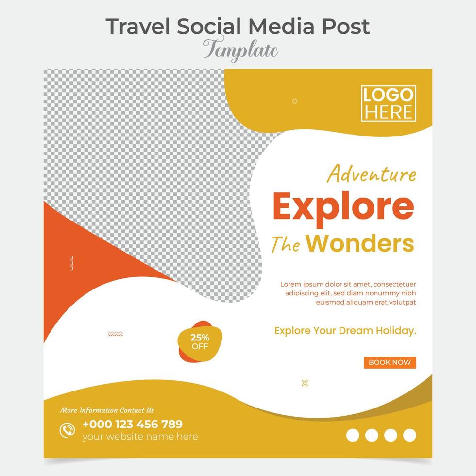viaje fiesta vacaciones excursión cuadrado volantes enviar bandera y social medios de comunicación enviar modelo diseño vector