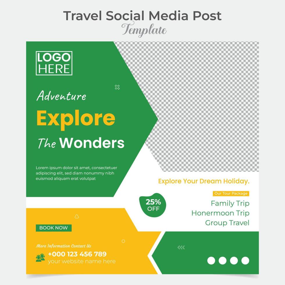 Travel and tour square flyer post banner and social media post template design vector